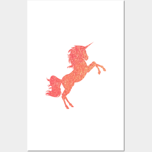 Orange Ombre Faux Glitter Unicorn Posters and Art